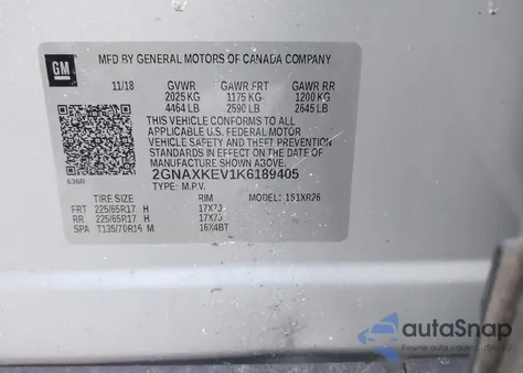 2019 Chevrolet Equinox Lt from USA, damaged, VIN 2GNAXKEV1K6189405